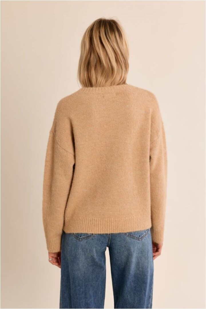 Knitted sweater, sequin flowers Beige