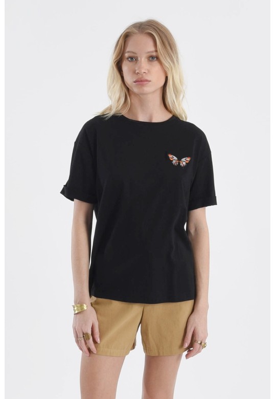 ROUND NECK TEE WITH EMBROIDERY BLACK