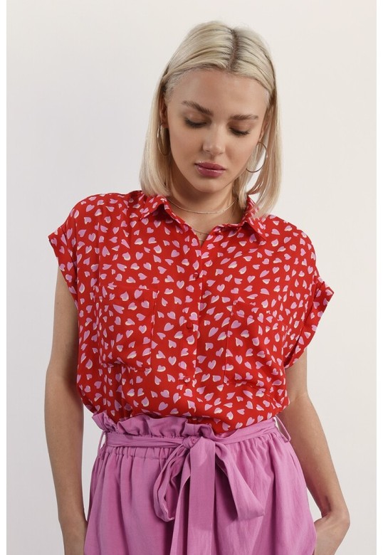 LARGE SHIRT WITH HEART PATTERN RED MIA