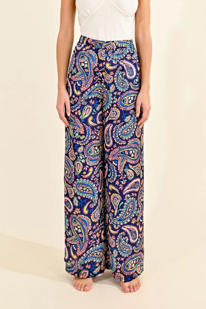 WIDE-LEG PAISLEY PANTS NAVY SACHA