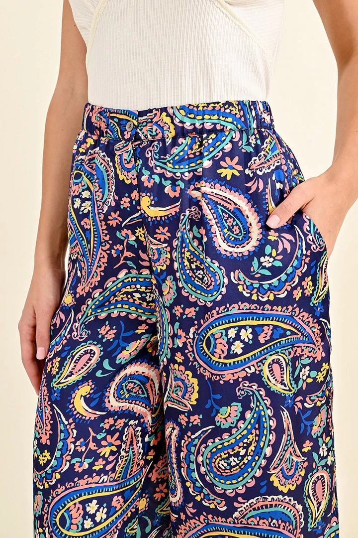 WIDE-LEG PAISLEY PANTS NAVY SACHA