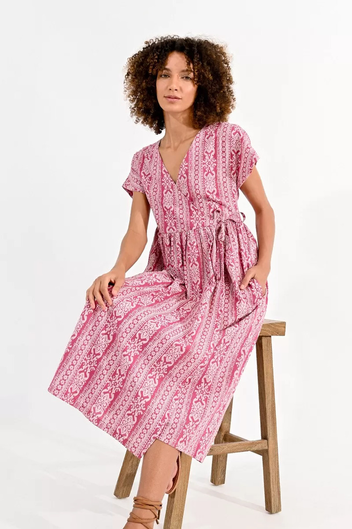 WRAP DRESS WITH INDIE PATTERN PINK PRIYA