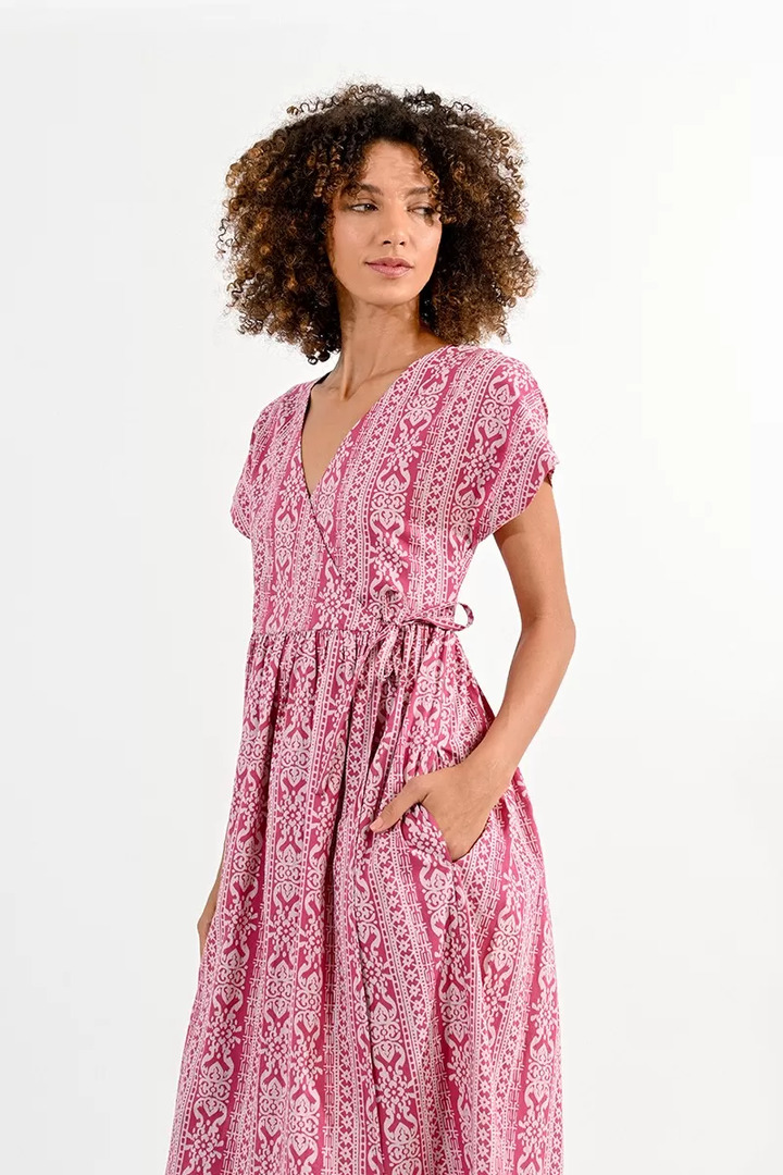 WRAP DRESS WITH INDIE PATTERN PINK PRIYA