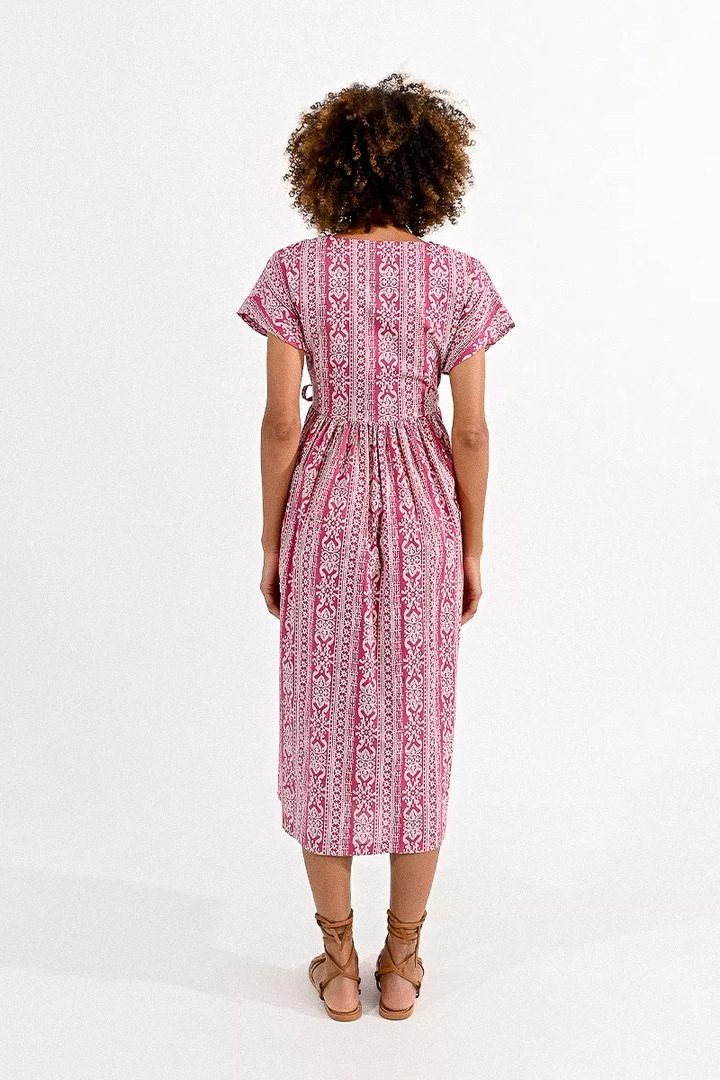 WRAP DRESS WITH INDIE PATTERN PINK PRIYA