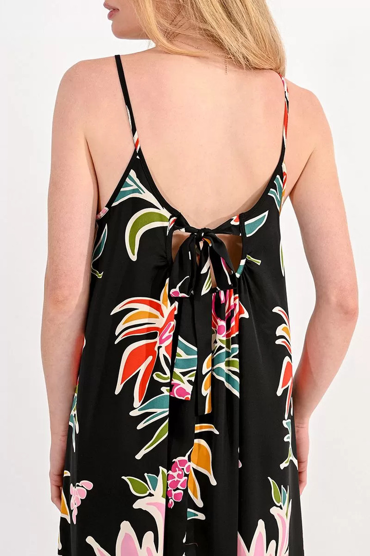 FLARE PRINTED DRESS WITH BACK KNOT BLACK JUNE