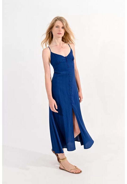 FLARED DRESS, BACK WITH BRAID NAVY BLUE
