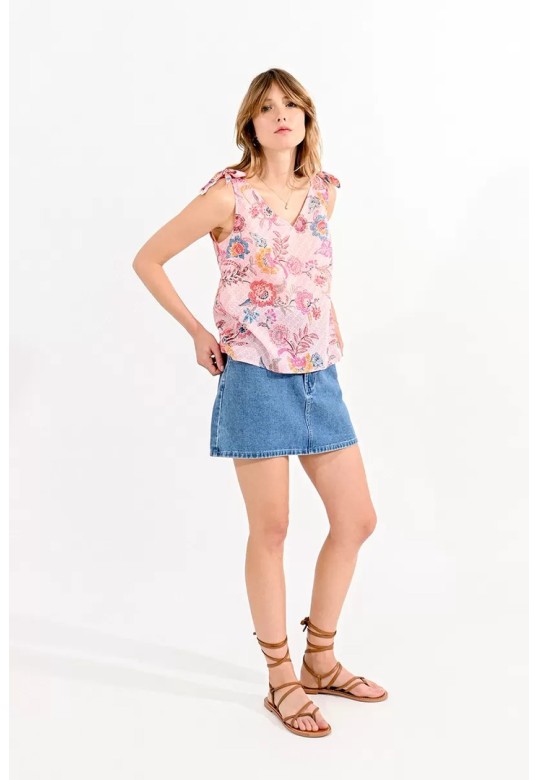 FLORAL TOP WITH SHOULDER BOW PINK ALBA