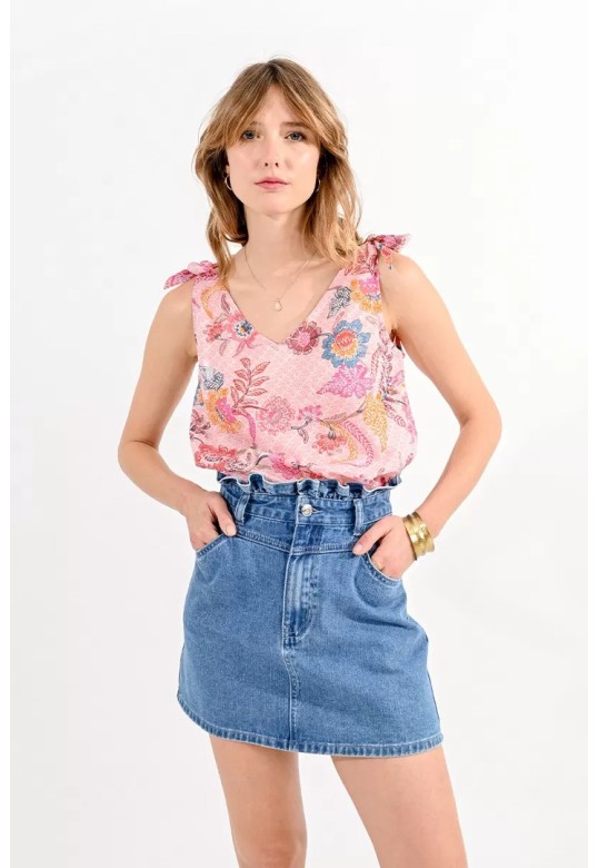 FLORAL TOP WITH SHOULDER BOW PINK ALBA
