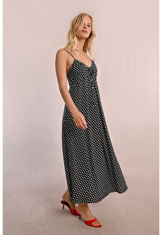 Long polka dot dress Black