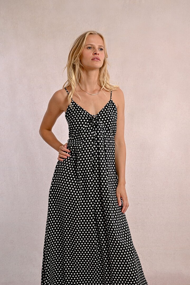 Long polka dot dress Black