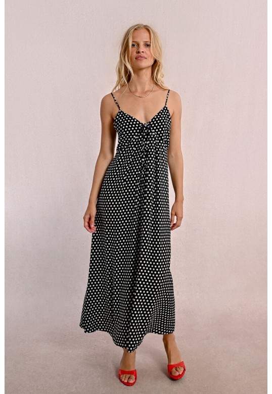 Long polka dot dress Black