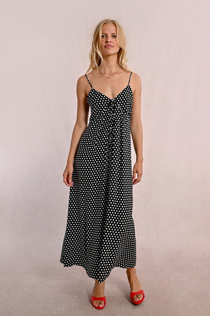 Long polka dot dress Black
