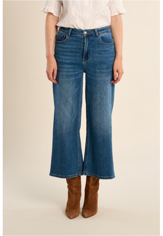 Wide-leg denim, cropped fit Denim Blue
