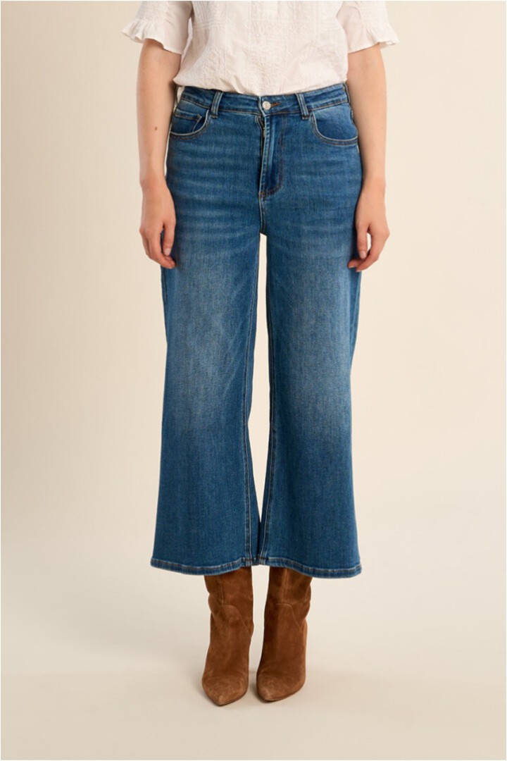 Wide-leg denim, cropped fit Denim Blue