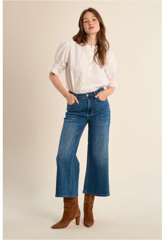Wide-leg denim, cropped fit Denim Blue