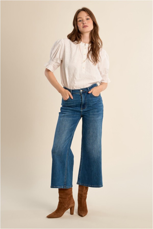 Wide-leg denim, cropped fit Denim Blue