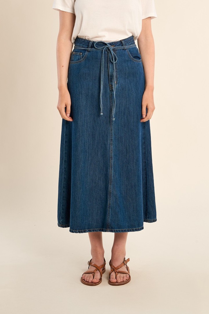 Long denim skirt, knotted Denim Blue