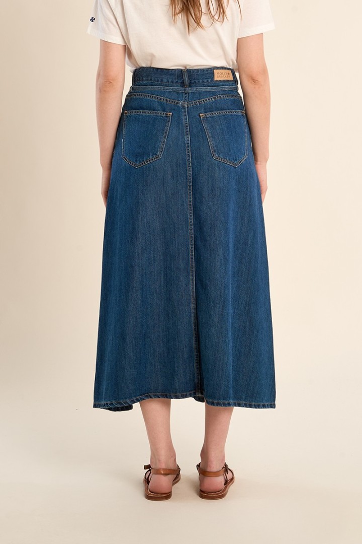 Long denim skirt, knotted Denim Blue