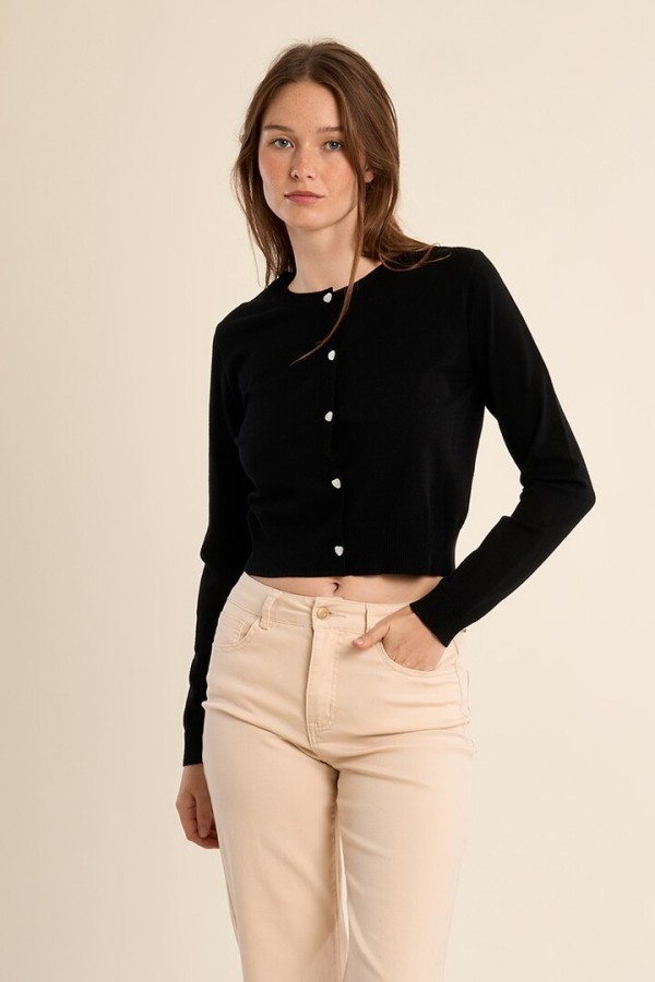 Buttoned cardigan, heart details Black