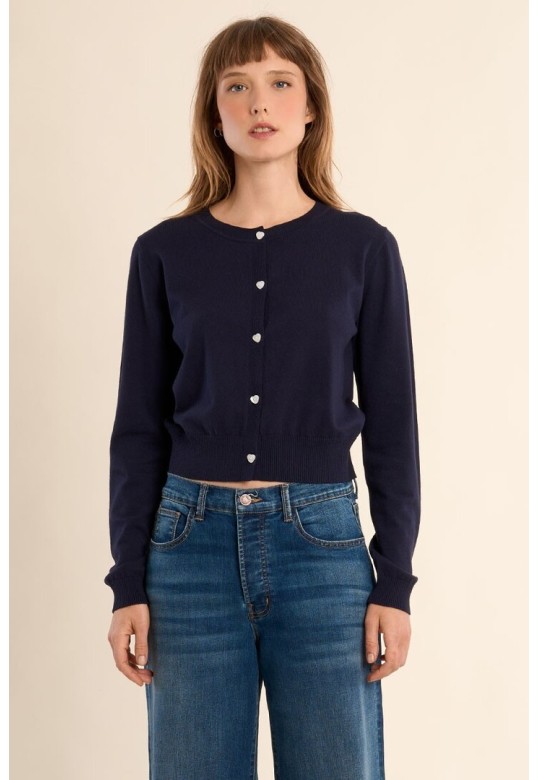 Buttoned cardigan, heart details Navy Blue