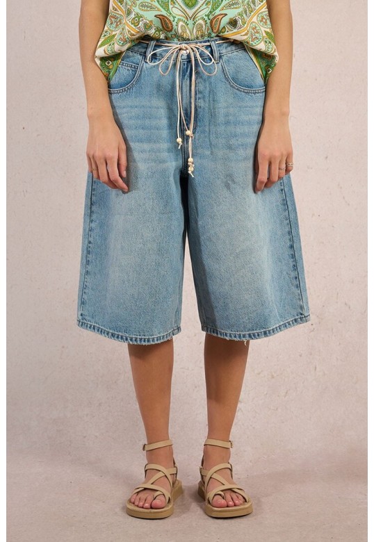 Wide denim Bermuda shorts Light Denim