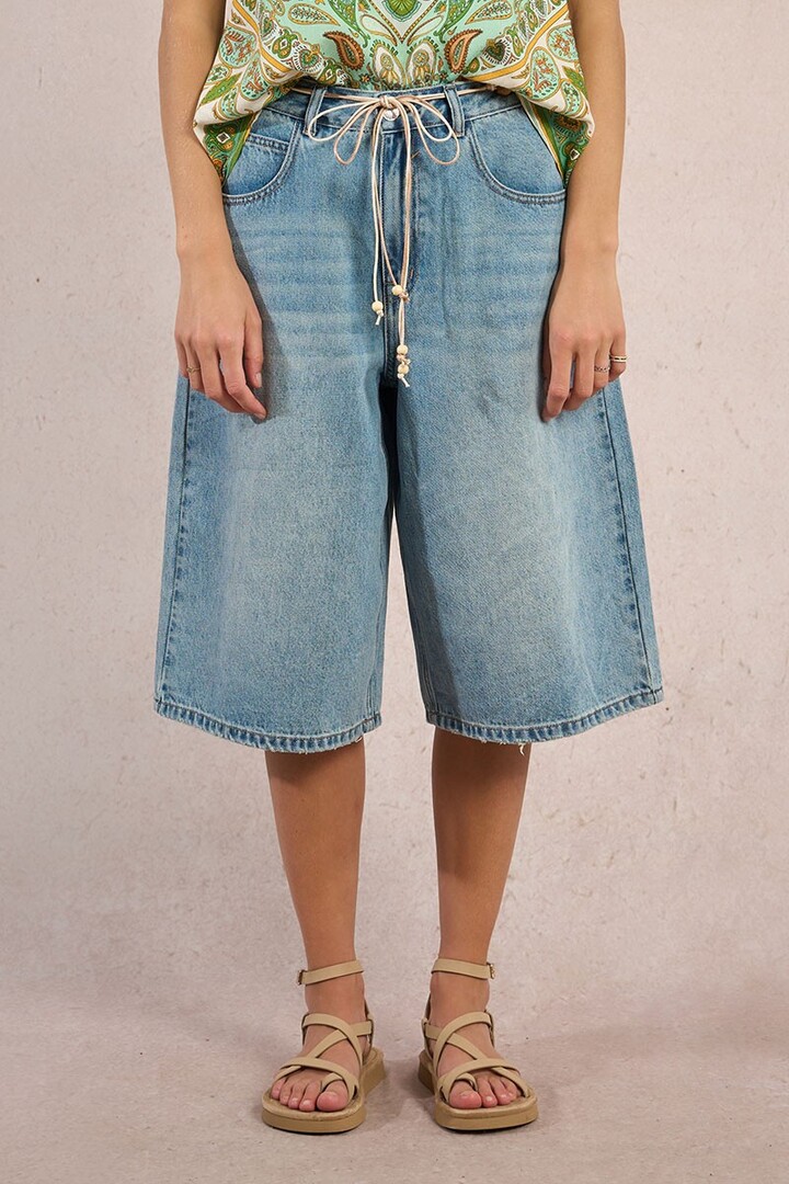 Wide denim Bermuda shorts Light Denim