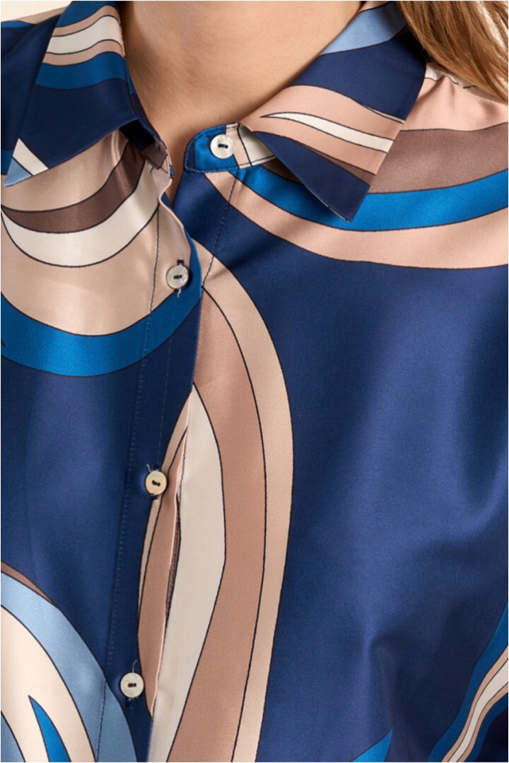 Short-sleeved blouse, satin effect Navy Athena