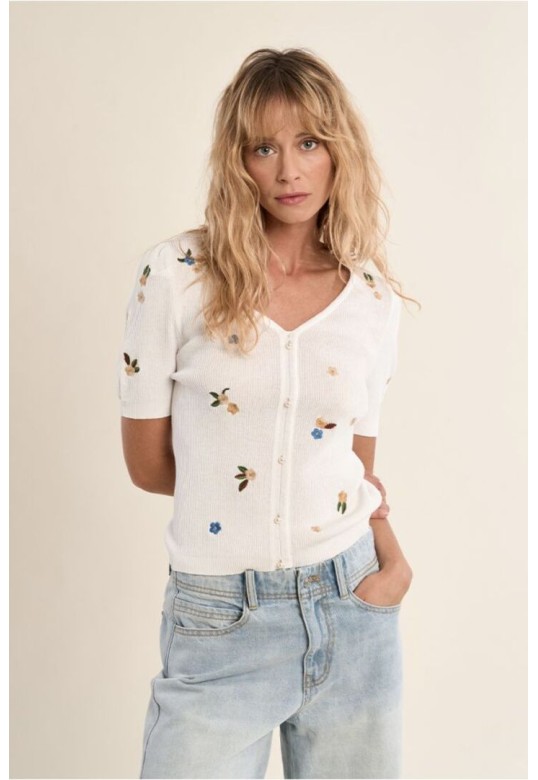 Short-sleeved sweater, balloon Offwhite