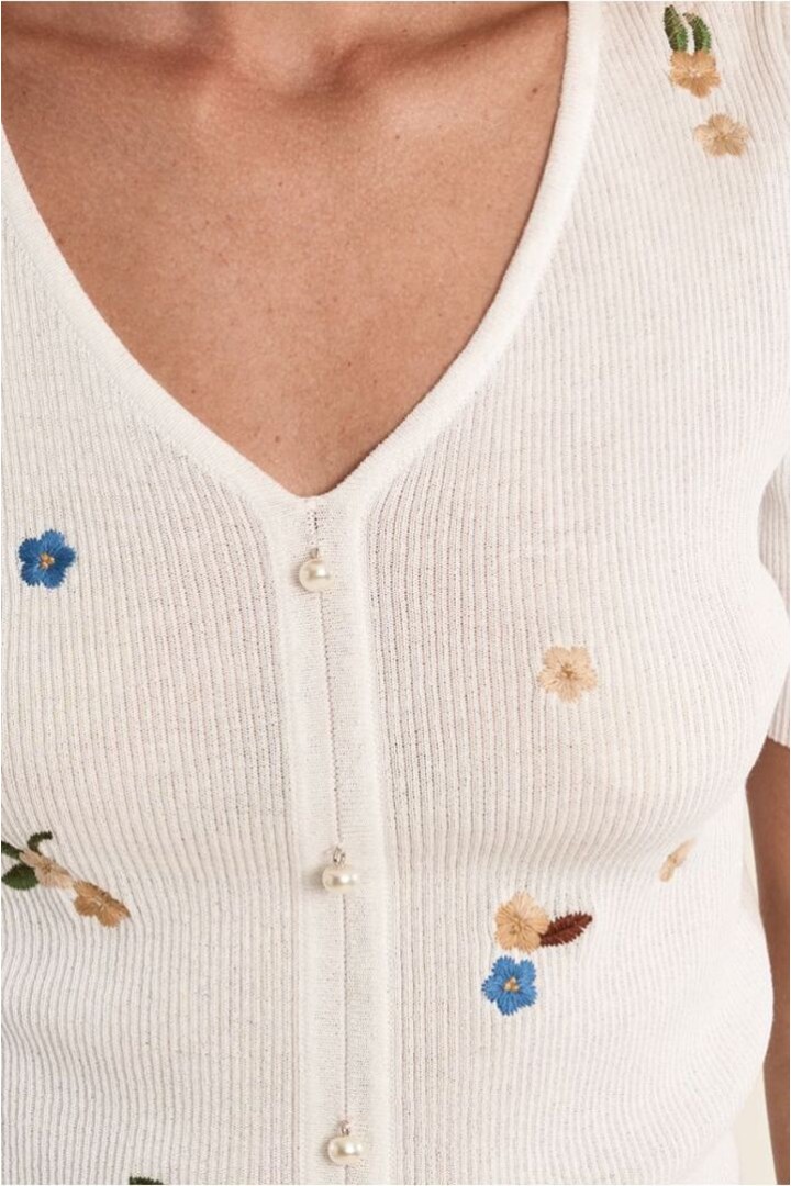 Short-sleeved sweater, balloon Offwhite