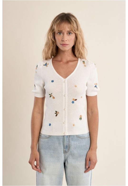 Short-sleeved sweater, balloon Offwhite