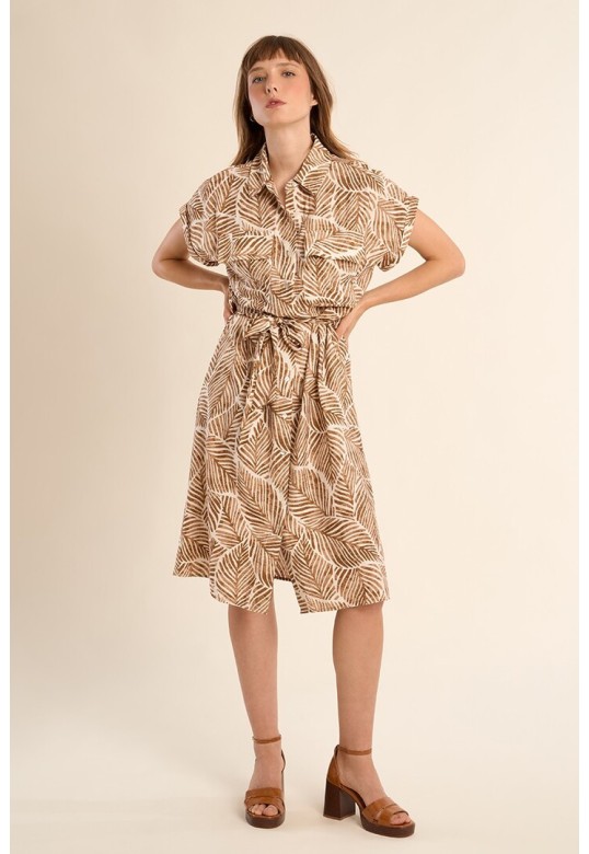 Short shirt dress, printed Camel Mathilde