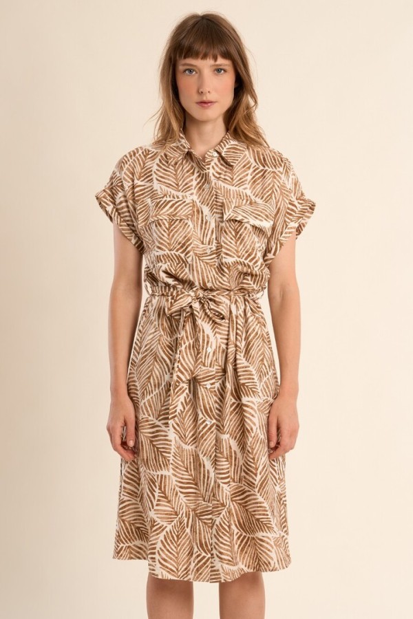 Short shirt dress, printed Camel Mathilde