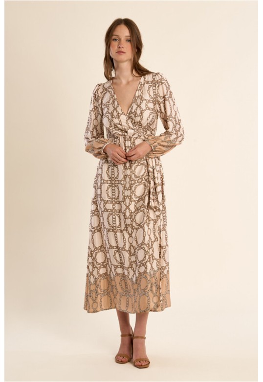 Long wrap dress, printed Offwhite Diane