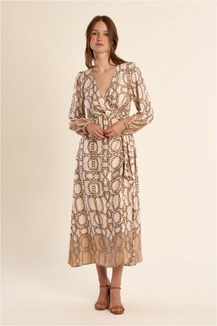 Long wrap dress, printed Offwhite Diane