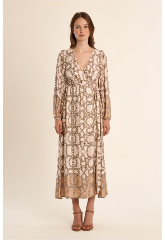 Long wrap dress, printed Offwhite Diane