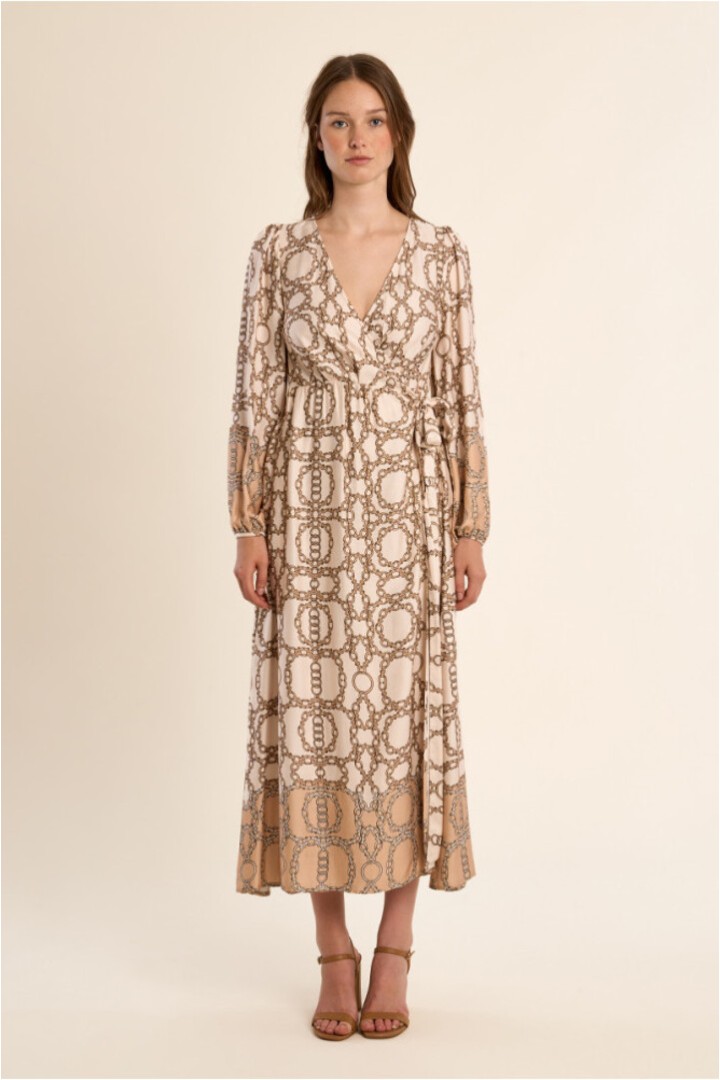 Long wrap dress, printed Offwhite Diane
