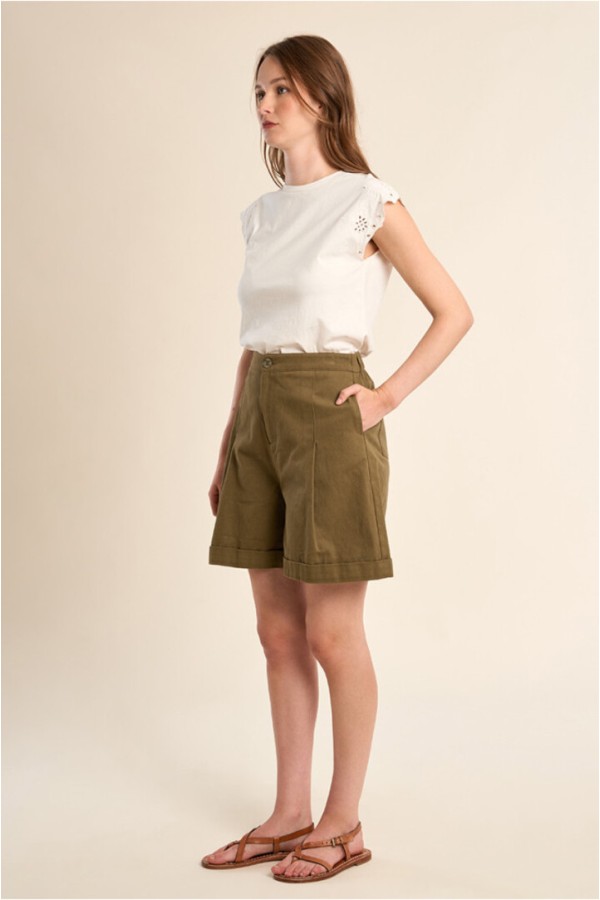 High-waisted shorts, paperbag Khaki