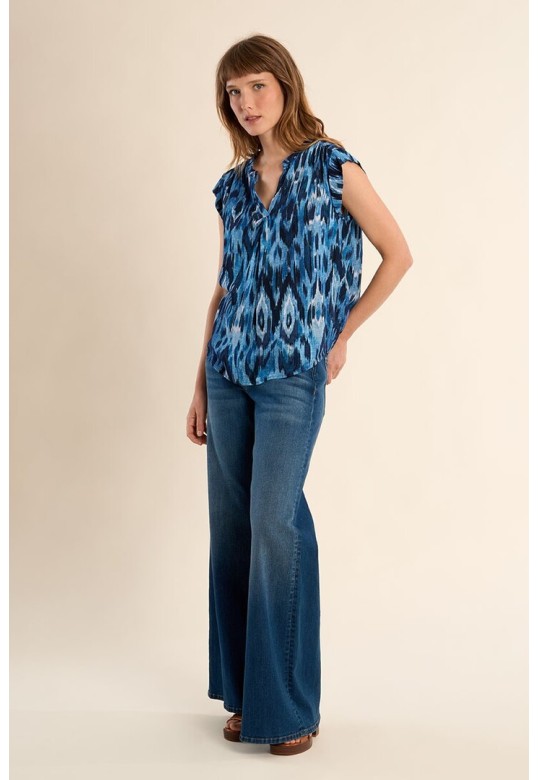 Blouse top, printed Blue Indigo