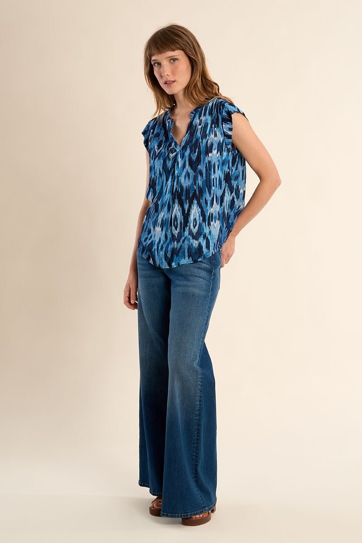 Blouse top, printed Blue Indigo