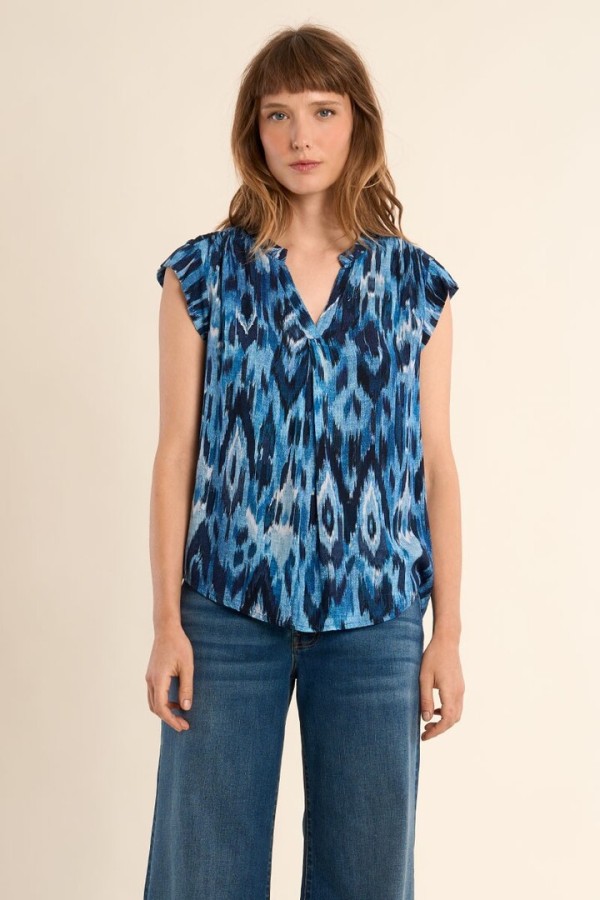 Blouse top, printed Blue Indigo