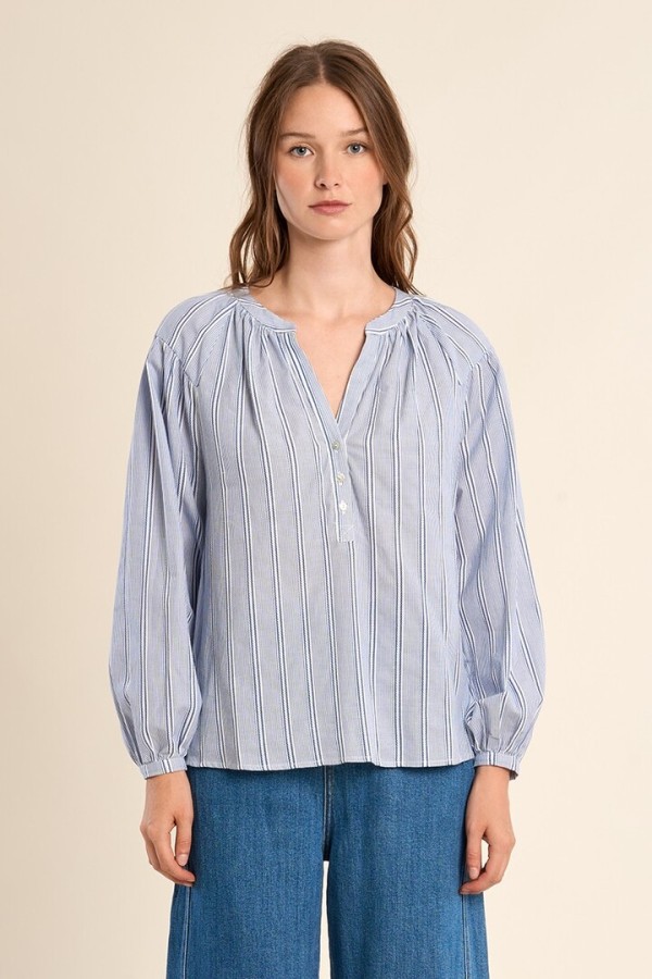 Cotton blouse, striped Blue