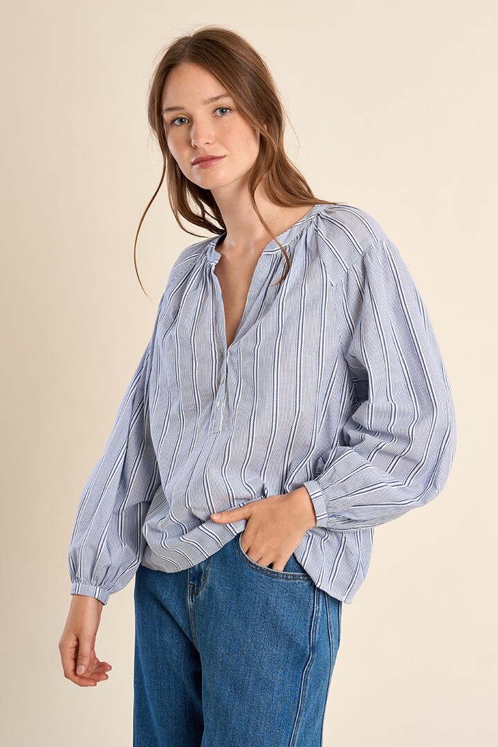 Cotton blouse, striped Blue