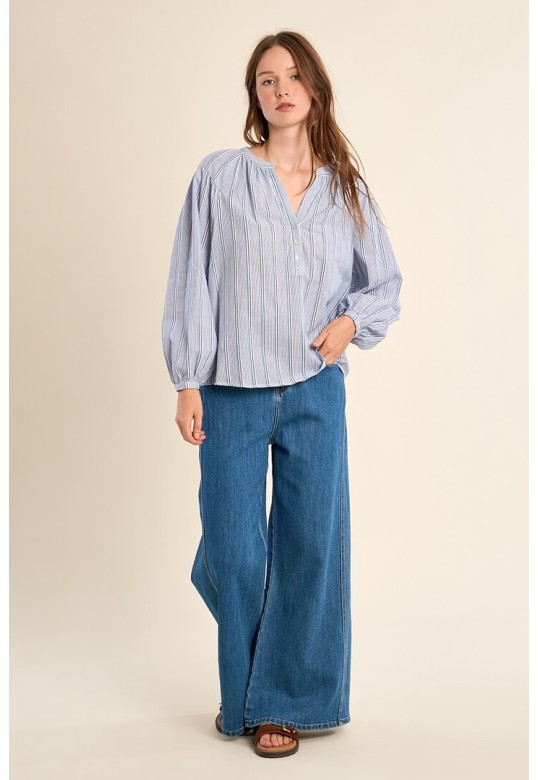 Cotton blouse, striped Blue