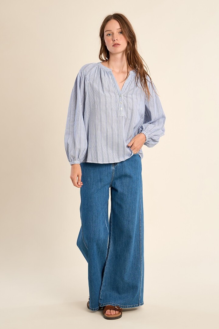 Cotton blouse, striped Blue