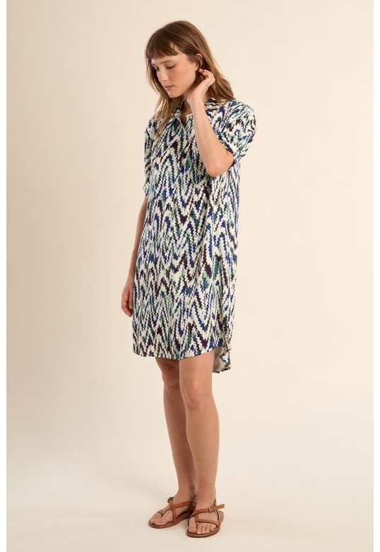 Short shirt dress, printed Blue Camille