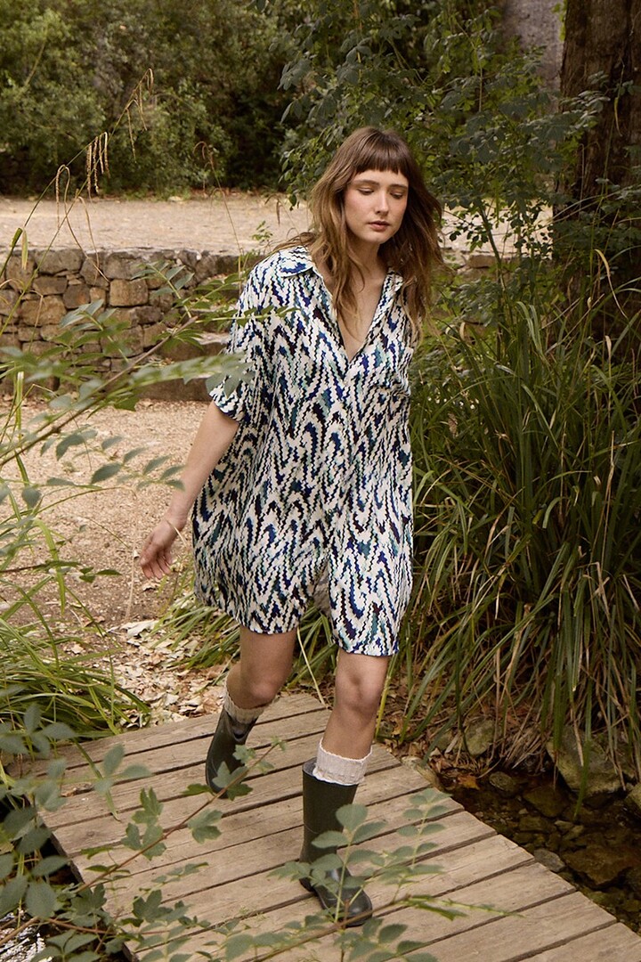Short shirt dress, printed Blue Camille
