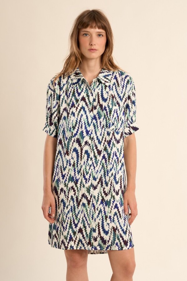 Short shirt dress, printed Blue Camille