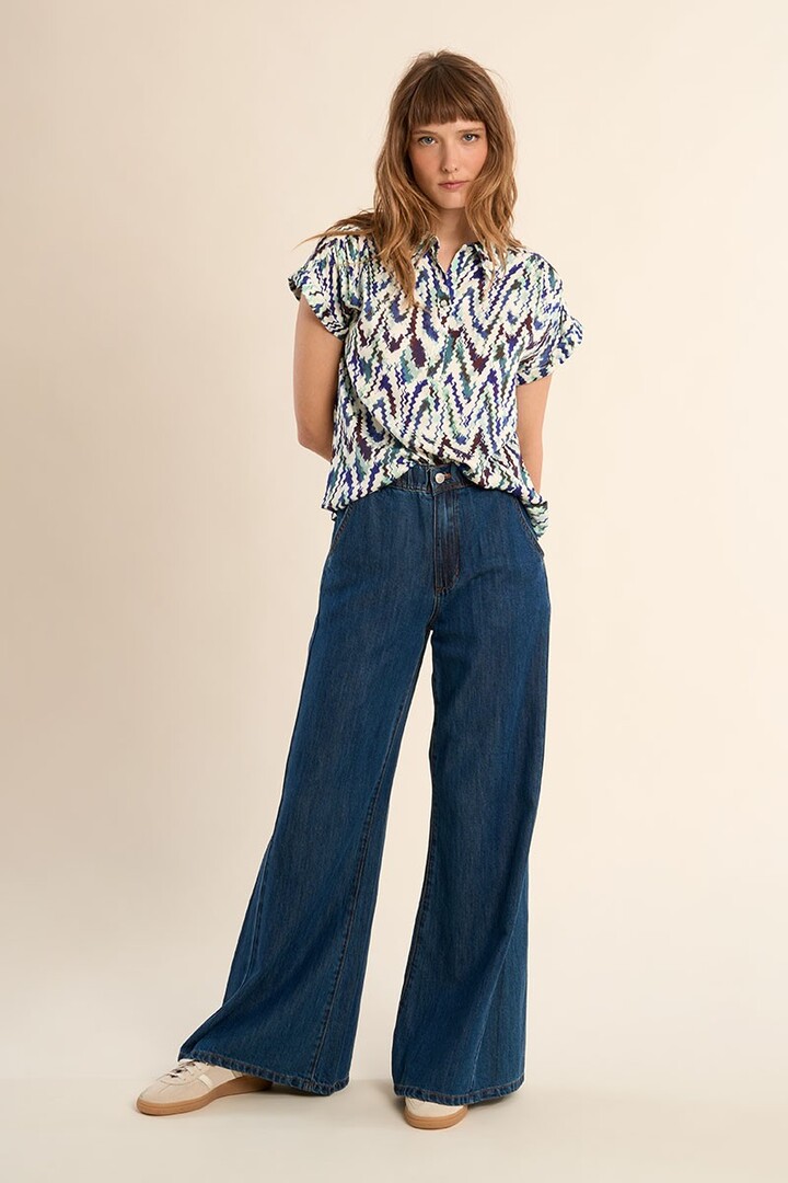 Short-sleeved blouse, printed Blue Camille