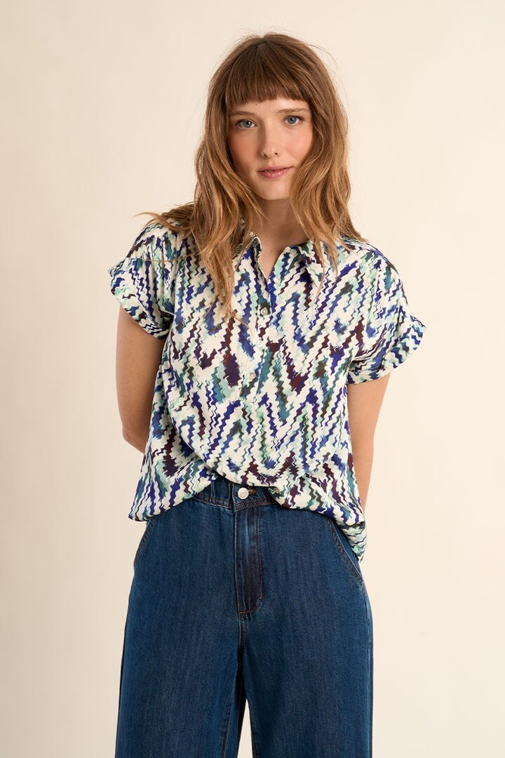 Short-sleeved blouse, printed Blue Camille