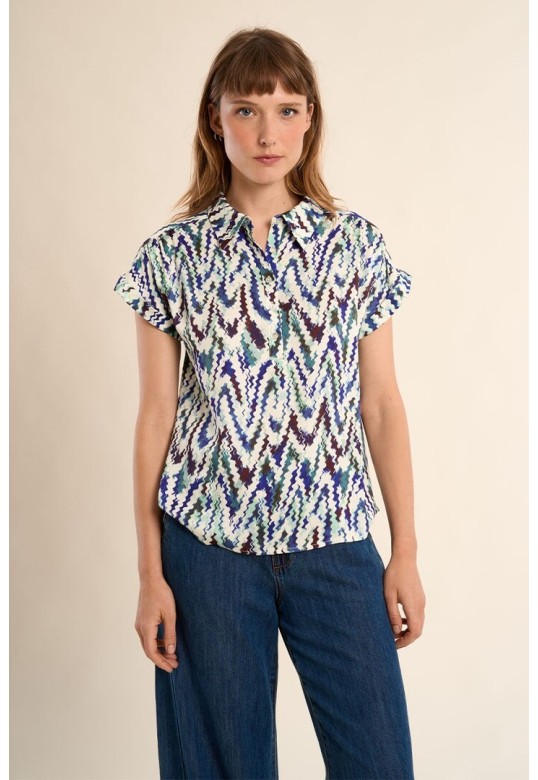 Short-sleeved blouse, printed Blue Camille